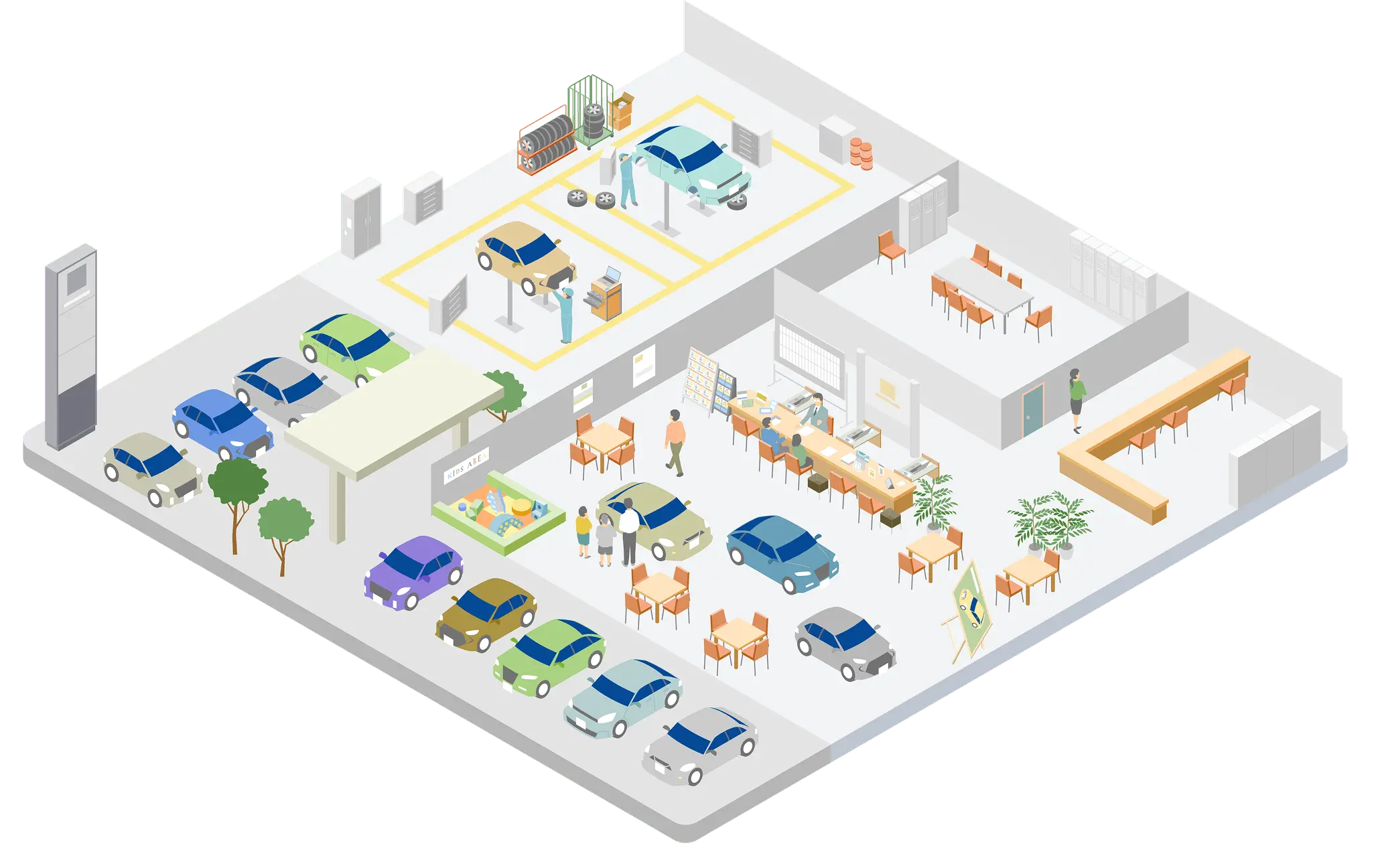 街の地図と施設が描かれたイラスト画像