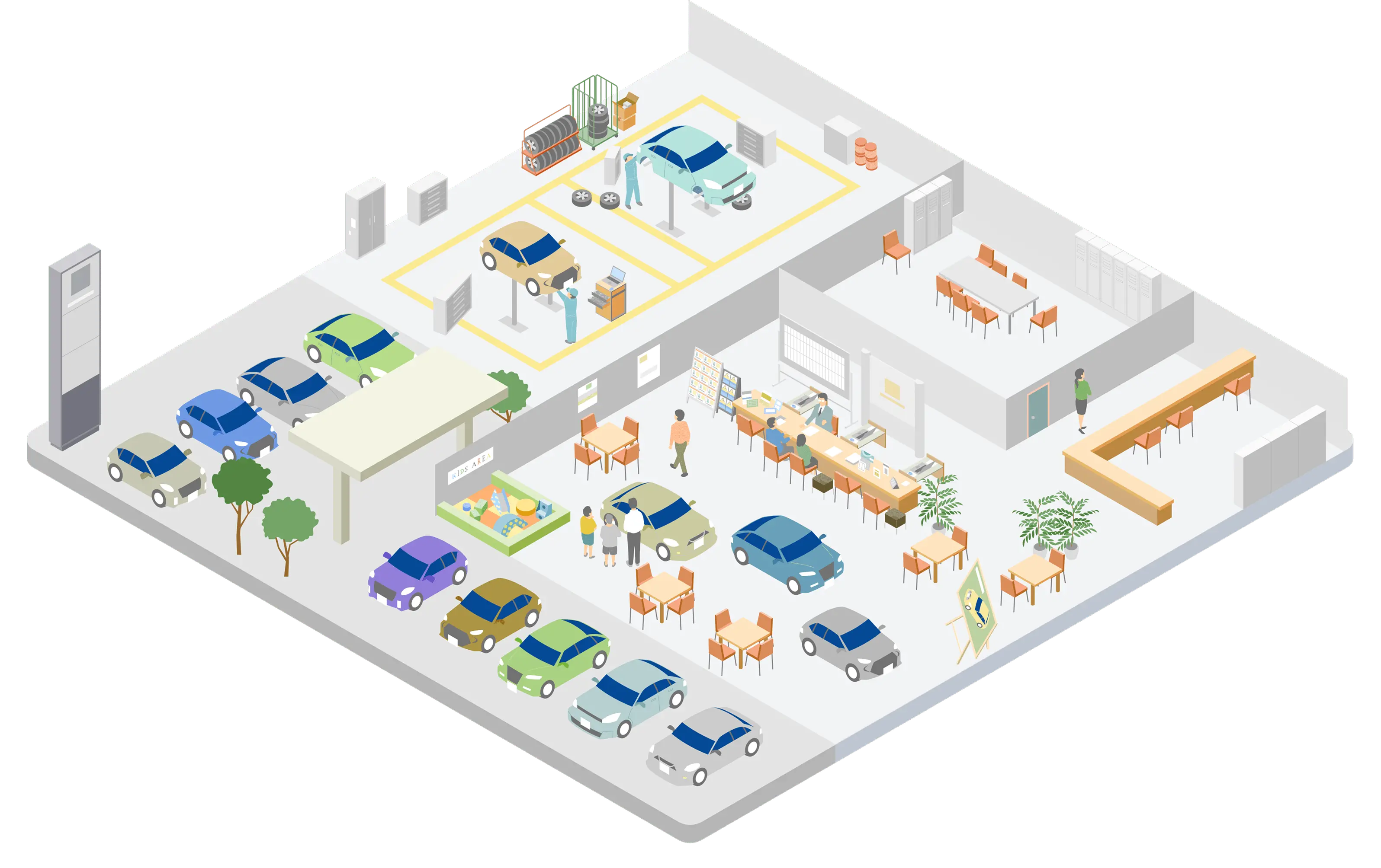 街の地図と施設が描かれたイラスト画像